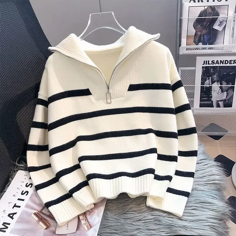 Sweater pullover women Spring and Autumn underwear 2024 New zipper stripe underlay short style popular premium sweater female Sweater pullover women Spring and Autumn underwear 2024 New zipper stripe underlay short style popular premium sweater female