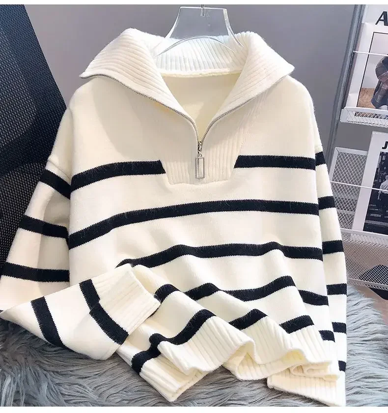 Sweater pullover women Spring and Autumn underwear 2024 New zipper stripe underlay short style popular premium sweater female Sweater pullover women Spring and Autumn underwear 2024 New zipper stripe underlay short style popular premium sweater female