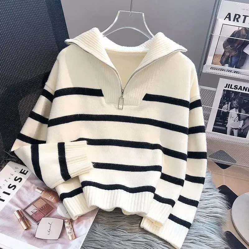 Sweater pullover women Spring and Autumn underwear 2024 New zipper stripe underlay short style popular premium sweater female Sweater pullover women Spring and Autumn underwear 2024 New zipper stripe underlay short style popular premium sweater female