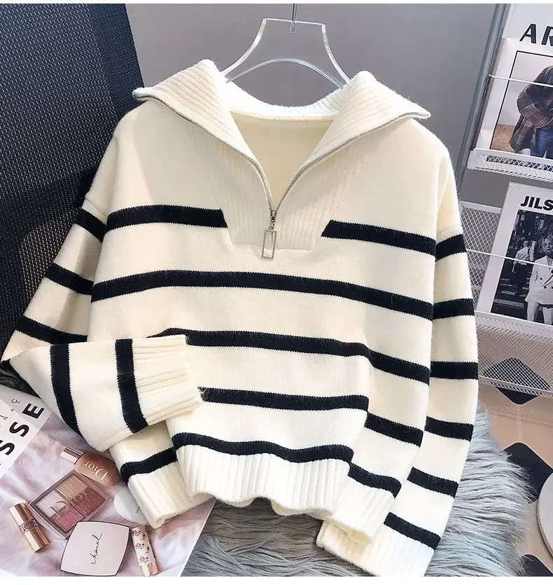 Sweater pullover women Spring and Autumn underwear 2024 New zipper stripe underlay short style popular premium sweater female Sweater pullover women Spring and Autumn underwear 2024 New zipper stripe underlay short style popular premium sweater female