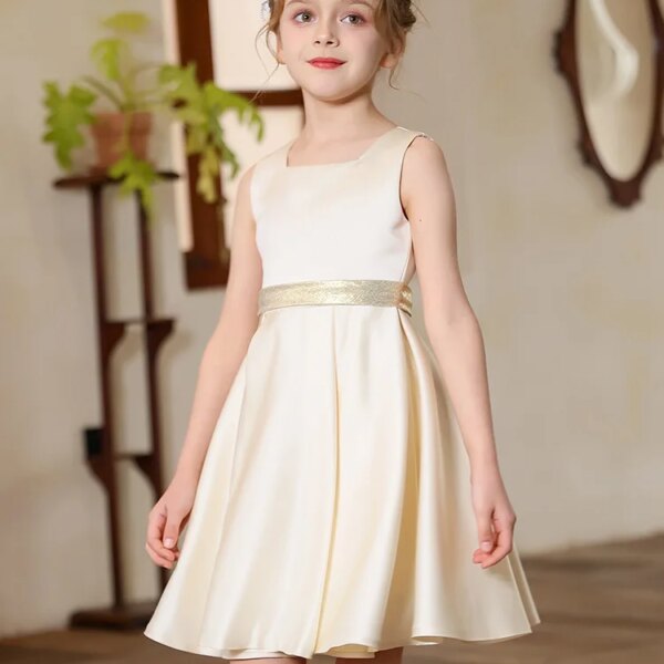 French Style Girls Champagne Evening Party Dress Teenager Princess Wedding Bridesmaid Dresses Children Fairy Formal Gown Costume