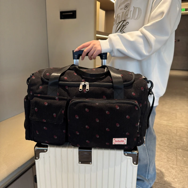 Corduroy Travel Tote Bag Large Capacity Carry On Travel Bag With Shoe Compartment Sports Fitness Bags For Women Duffle Bags