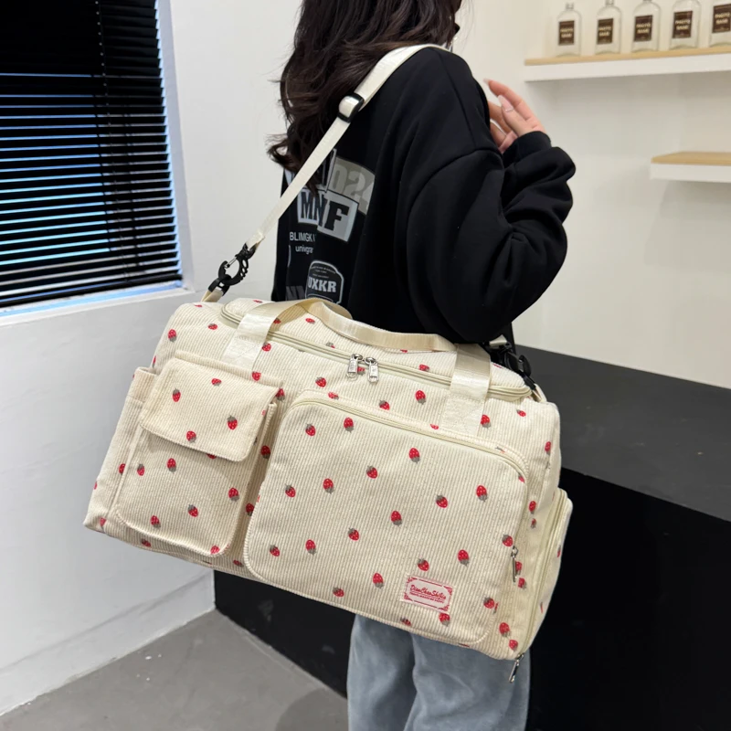 Corduroy Travel Tote Bag Large Capacity Carry On Travel Bag With Shoe Compartment Sports Fitness Bags For Women Duffle Bags
