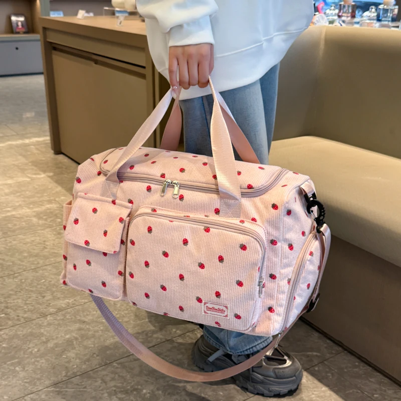 Corduroy Travel Tote Bag Large Capacity Carry On Travel Bag With Shoe Compartment Sports Fitness Bags For Women Duffle Bags