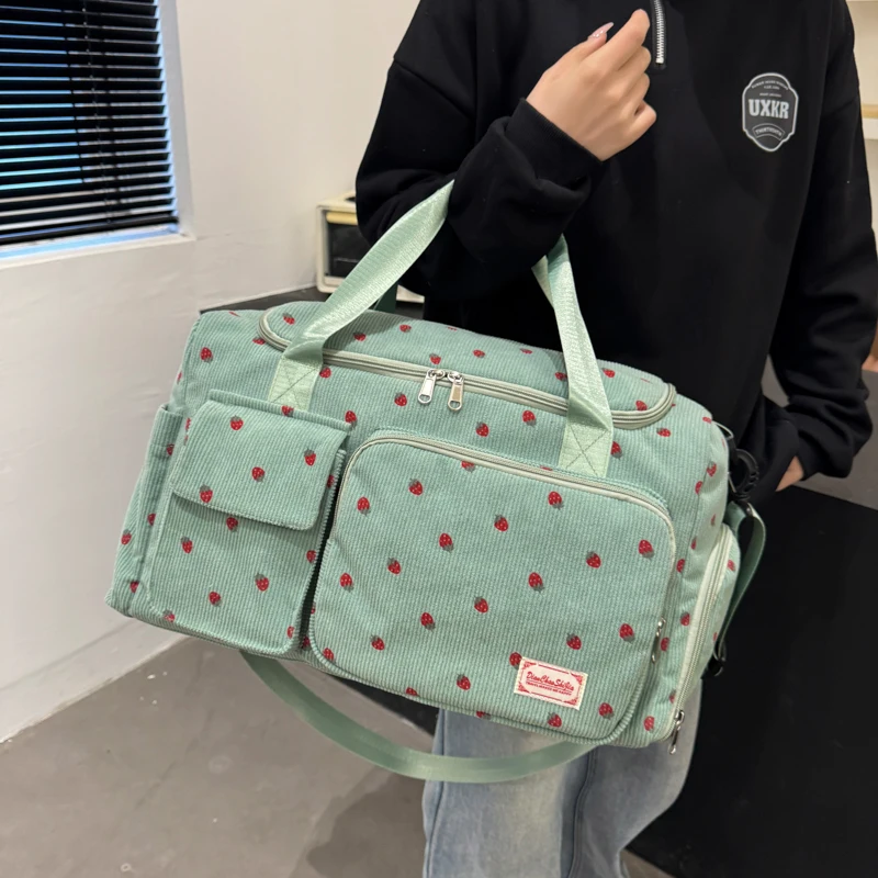 Corduroy Travel Tote Bag Large Capacity Carry On Travel Bag With Shoe Compartment Sports Fitness Bags For Women Duffle Bags