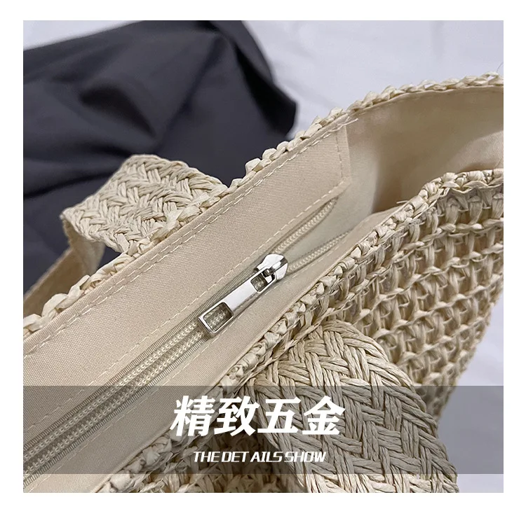 Travel large capacity grass woven bag for women 2025 new high-end handmade woven shoulder bag, beach vacation tote bag