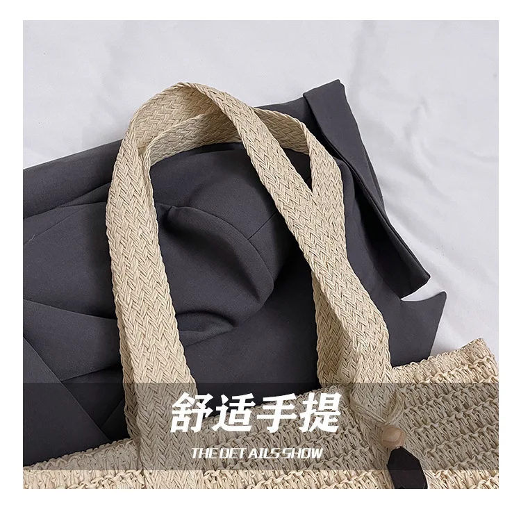 Travel large capacity grass woven bag for women 2025 new high-end handmade woven shoulder bag, beach vacation tote bag
