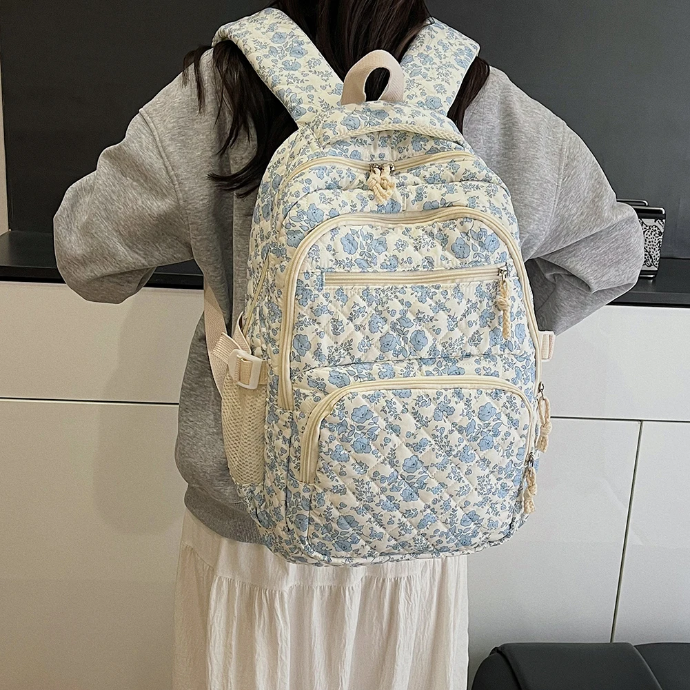 Korean Floral Student Schoolbag College Student Shoulder Bag for Teenage Girls Cute Bookbags Women Backpack Travel Cosmetic Bag