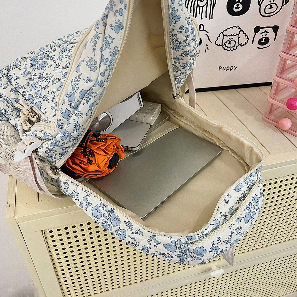 Korean Floral Student Schoolbag College Student Shoulder Bag for Teenage Girls Cute Bookbags Women Backpack Travel Cosmetic Bag