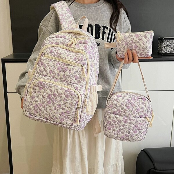 Korean Floral Student Schoolbag College Student Shoulder Bag for Teenage Girls Cute Bookbags Women Backpack Travel Cosmetic Bag