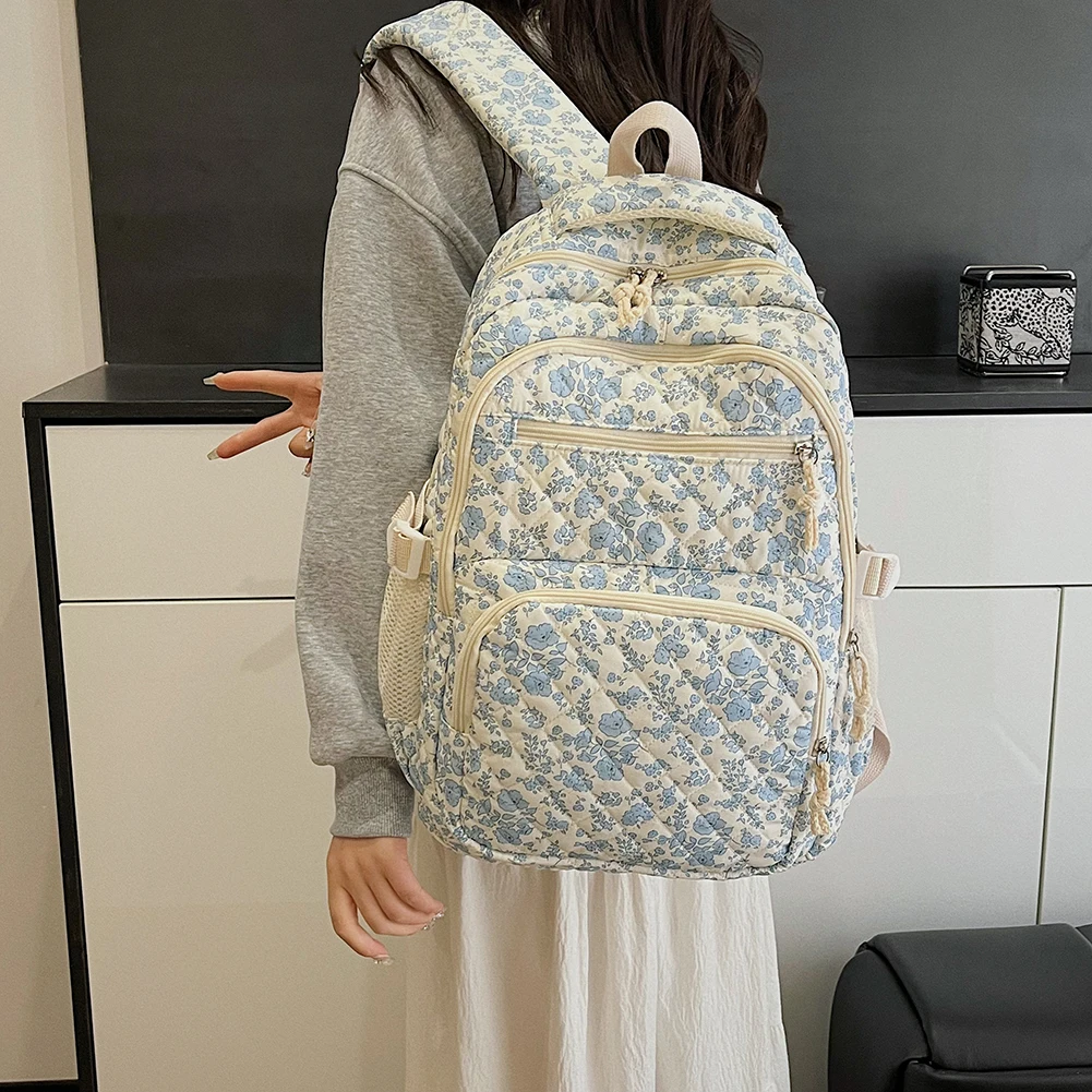 Korean Floral Student Schoolbag College Student Shoulder Bag for Teenage Girls Cute Bookbags Women Backpack Travel Cosmetic Bag