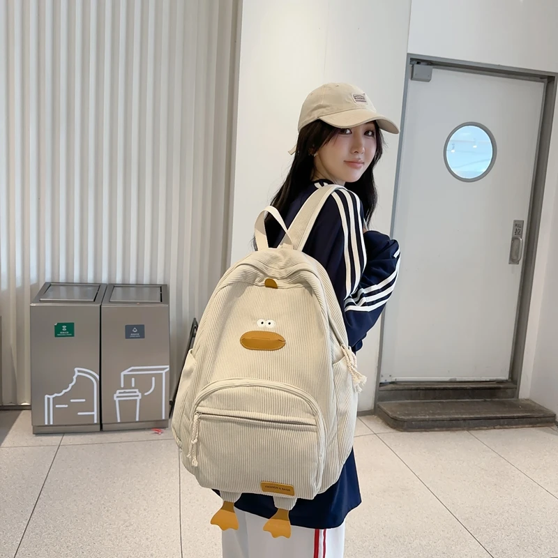 Cartoon Duck Kids Backpack Bag for Girls Boys Canvas Primary Student Children School Bags Portable Children Travel Bag