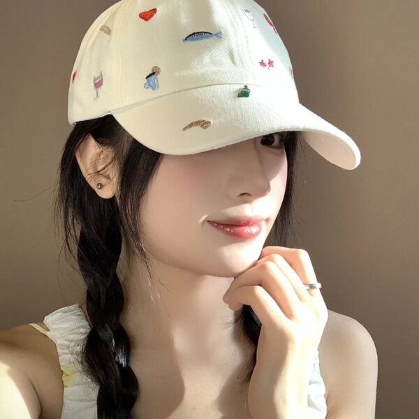 Cute Hats Japanese Sweet Style Retro Embroidered Baseball Cap Versatile Women's Baseball Cap Casual Sunshade Sun Protection Cap