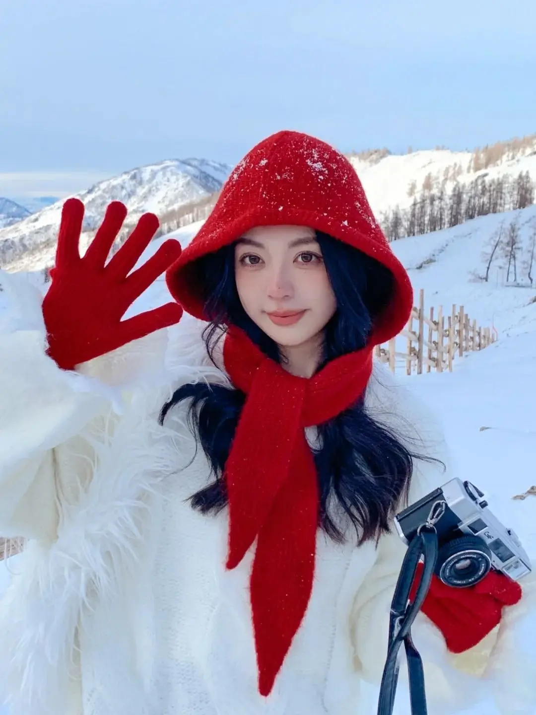 Korean Knitted Beanies Cap Autumn Winter Warm Lady Cute Pleasant Balaclava Cap Bonnet Fashionable Versatile Strap Hooded Hat