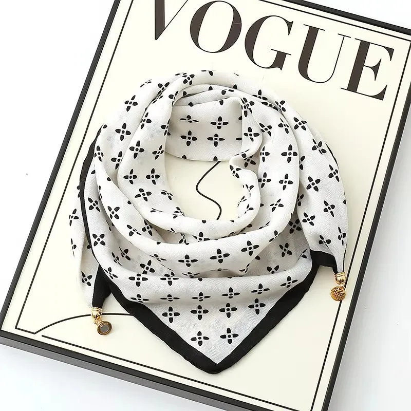 Luxury Magnetic Buckle Silk Scarf Women Soft Satin Neckerchief Female Autumn Winter Warmth Cold Resistance Fashion Square Scarve - Image 3