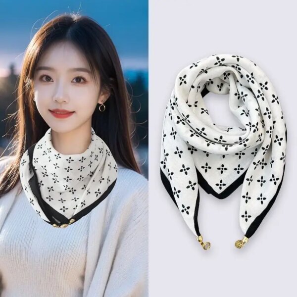 Luxury Magnetic Buckle Silk Scarf Women Soft Satin Neckerchief Female Autumn Winter Warmth Cold Resistance Fashion Square Scarve