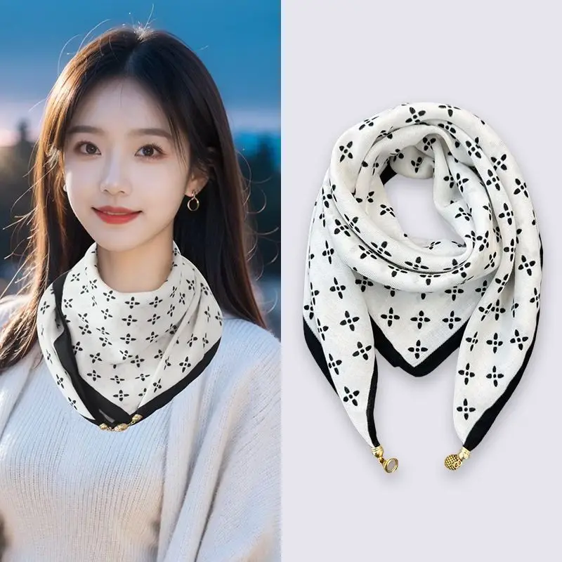 Luxury Magnetic Buckle Silk Scarf Women Soft Satin Neckerchief Female Autumn Winter Warmth Cold Resistance Fashion Square Scarve Luxury Magnetic Buckle Silk Scarf Women Soft Satin Neckerchief Female Autumn Winter Warmth Cold Resistance Fashion Square Scarve