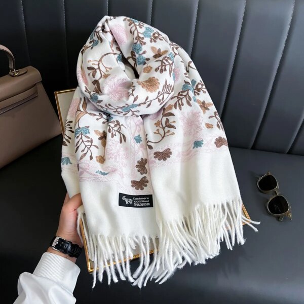 New Winter Warm Cashmere Scarf for Women Embroidery Pashmina Blanket Thick Shawl Wrap Neckerchief Fashion Bufanda Echarpe Poncho