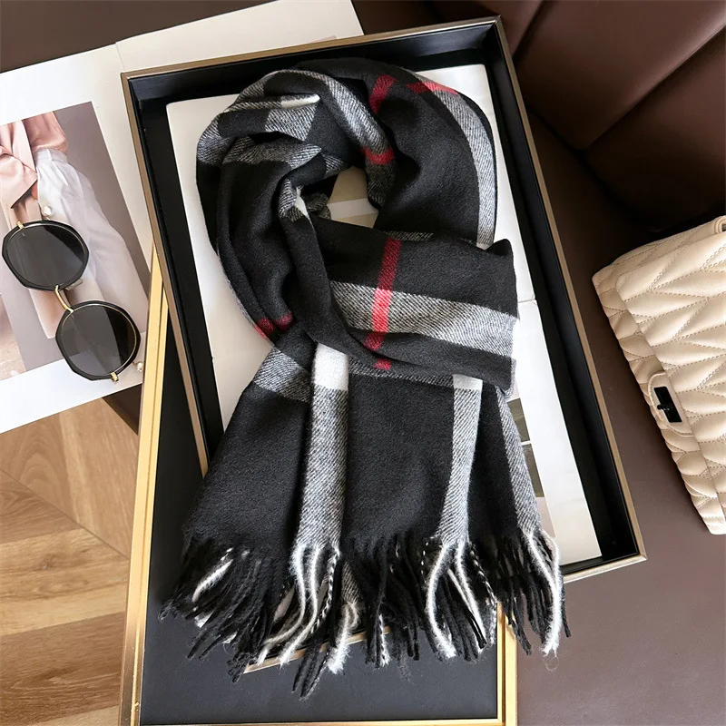 New Women Men Winter Plaid Cashmere Like Blanket Scarf Design Thick Warm Pashmina Shawl Wraps With Tassel Poncho Stoles Echarpe - Image 6