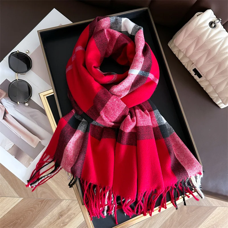 New Women Men Winter Plaid Cashmere Like Blanket Scarf Design Thick Warm Pashmina Shawl Wraps With Tassel Poncho Stoles Echarpe - Image 4