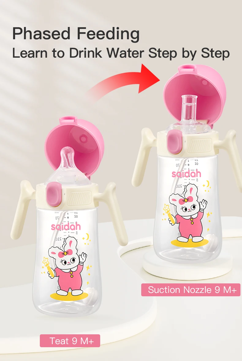 10oz Clamshell Baby Feeding Bottle Silicone Straw Spill-Proof Leak-Resistant Toddler Training Drinking Water Sippy Cup