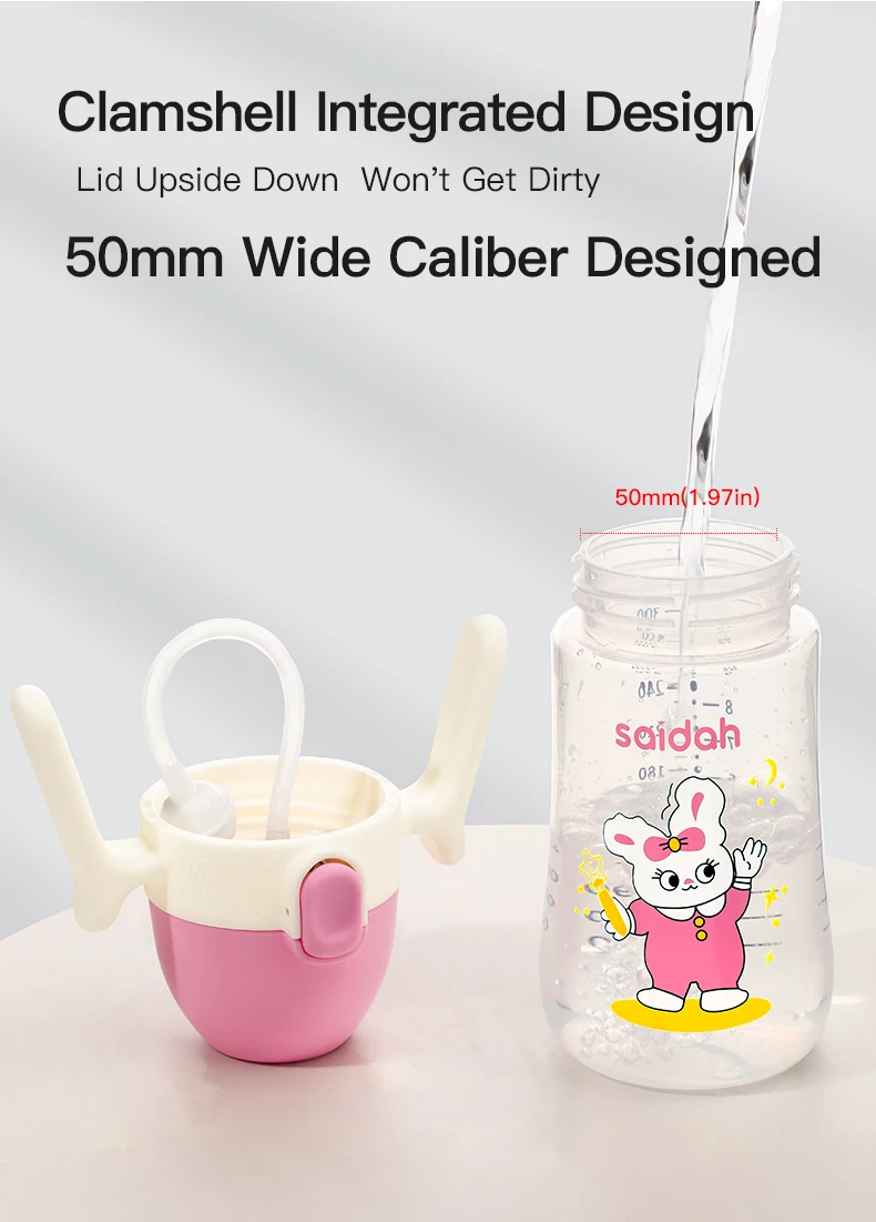 10oz Clamshell Baby Feeding Bottle Silicone Straw Spill-Proof Leak-Resistant Toddler Training Drinking Water Sippy Cup