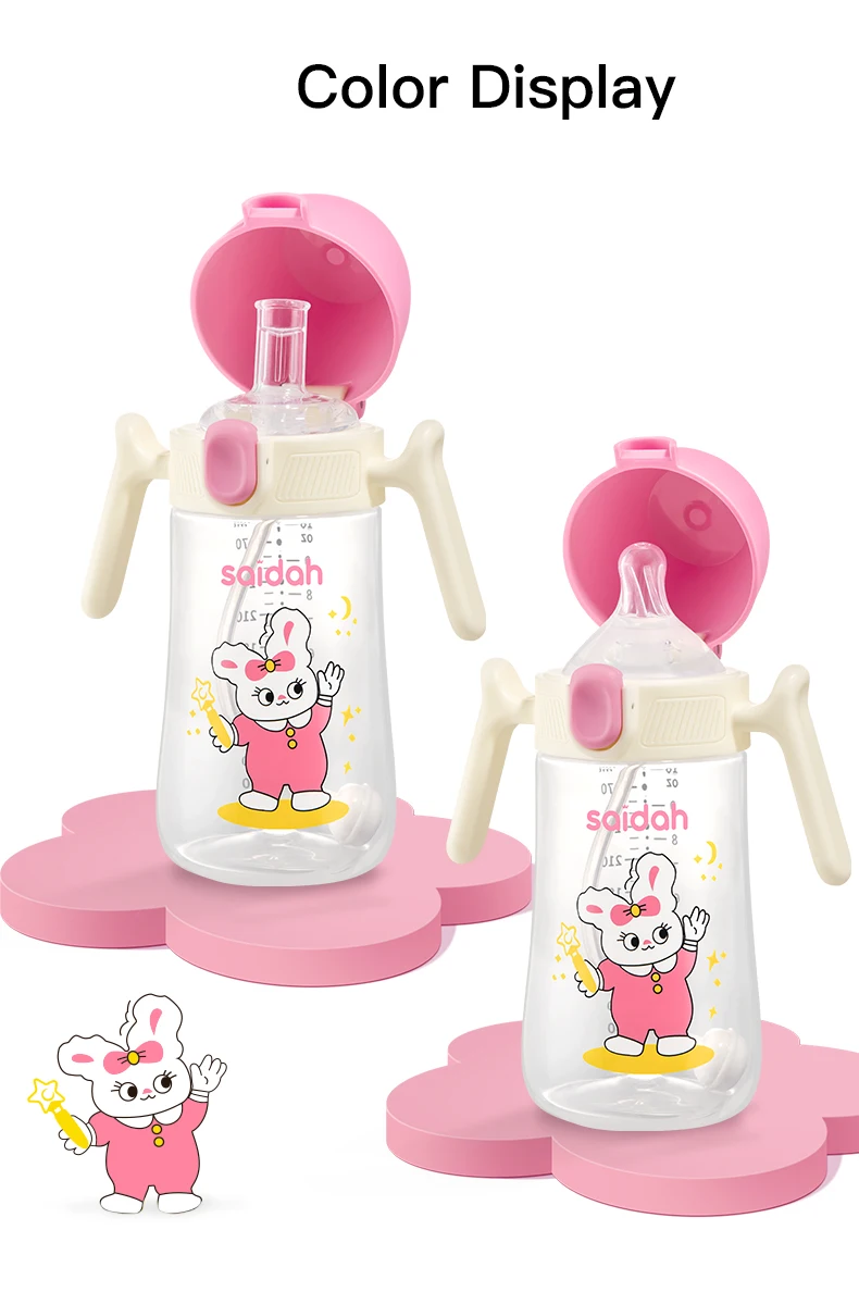 10oz Clamshell Baby Feeding Bottle Silicone Straw Spill-Proof Leak-Resistant Toddler Training Drinking Water Sippy Cup