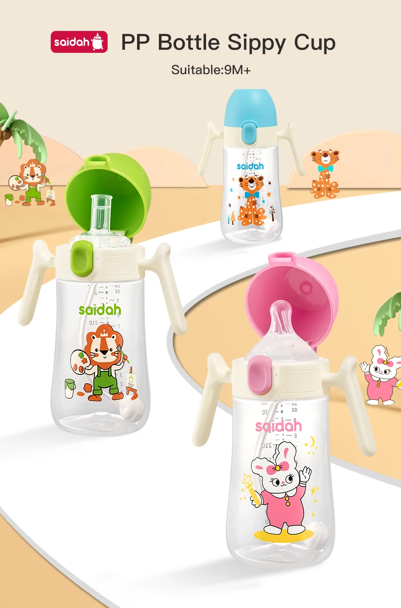 10oz Clamshell Baby Feeding Bottle Silicone Straw Spill-Proof Leak-Resistant Toddler Training Drinking Water Sippy Cup