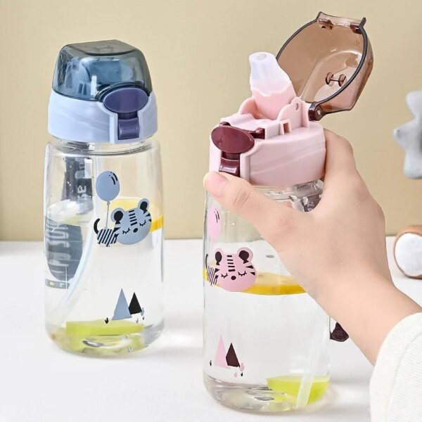 550ml Kids Sippy Cup Water Bottles Creative Cartoon Feeding with Straws and Lids Spill Proof Portable Toddlers Beverage Cups