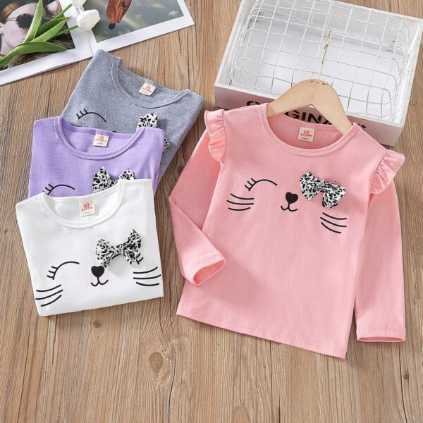 Spring Autumn Girls T-shirt Cotton Tops For Kids Cartoon Children Shirts Long Sleeve Baby Blouse Toddler Bottom Clothing