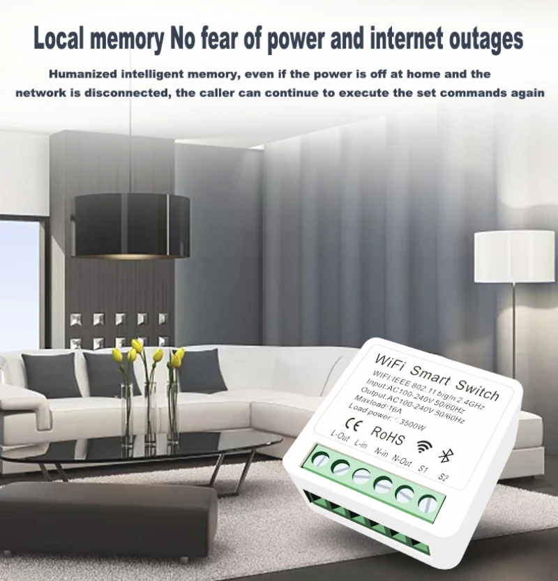 EWeLink Wifi Smart Switch Mini 16A 2way Control Smart Home Breaker Wireless Remote Voice Control Alexa Google Home