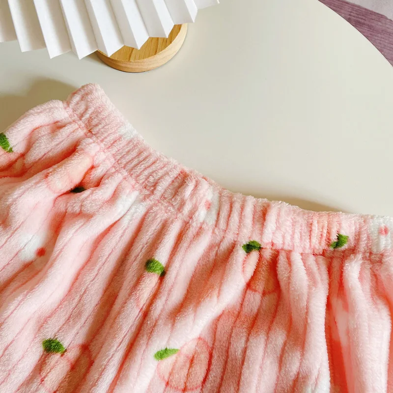 Coral Fleece Bear Print Warm Set Winter Cozy Sleepwear Cute Cartoon Girls Home Outfit Comfortable Loungewear Soft Pajamas