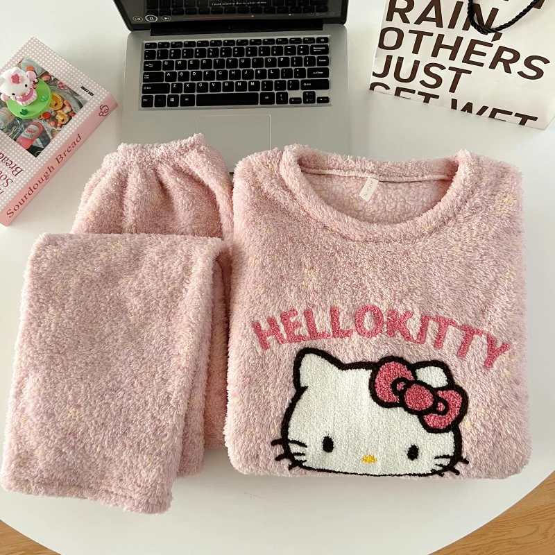 Thickened Warm Women‘s Sleepwear Cartoon HelloKitty Women's Pajamas Set Winter New Cute Fashion Two Sets Nightwear Loungewear Thickened Warm Women‘s Sleepwear Cartoon HelloKitty Women's Pajamas Set Winter New Cute Fashion Two Sets Nightwear Loungewear