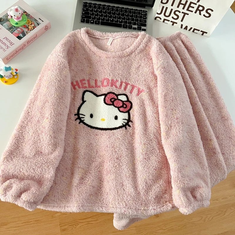 Thickened Warm Women‘s Sleepwear Cartoon HelloKitty Women's Pajamas Set Winter New Cute Fashion Two Sets Nightwear Loungewear Thickened Warm Women‘s Sleepwear Cartoon HelloKitty Women's Pajamas Set Winter New Cute Fashion Two Sets Nightwear Loungewear