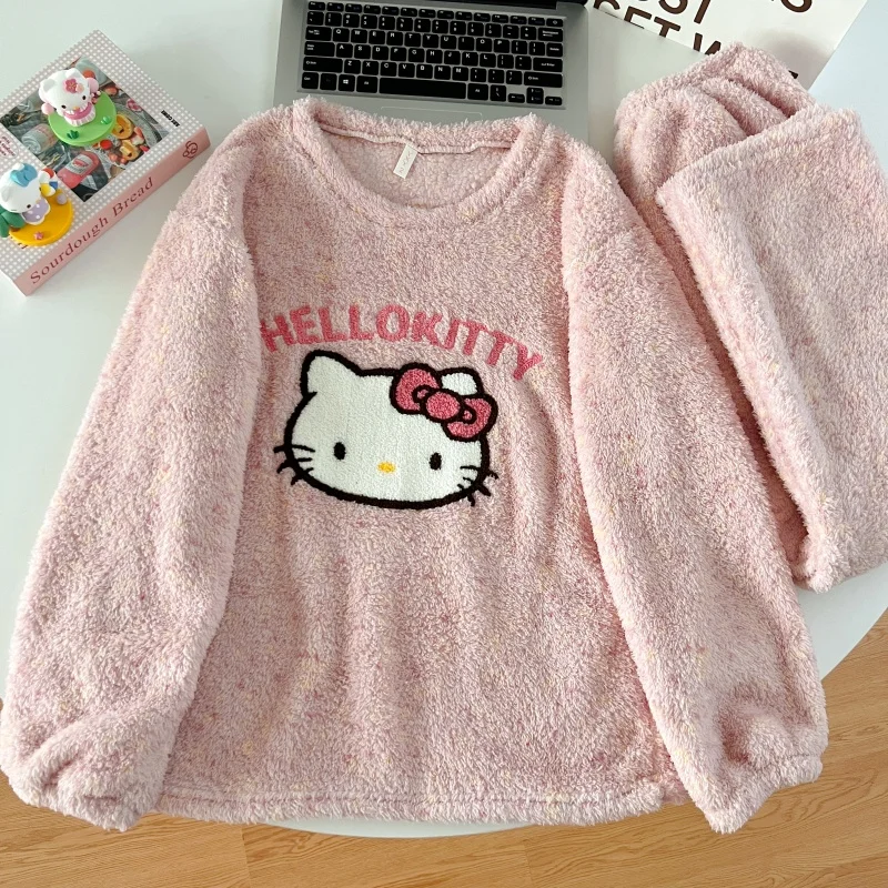 Thickened Warm Women‘s Sleepwear Cartoon HelloKitty Women's Pajamas Set Winter New Cute Fashion Two Sets Nightwear Loungewear Thickened Warm Women‘s Sleepwear Cartoon HelloKitty Women's Pajamas Set Winter New Cute Fashion Two Sets Nightwear Loungewear