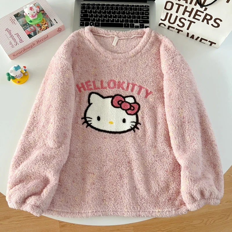 Thickened Warm Women‘s Sleepwear Cartoon HelloKitty Women's Pajamas Set Winter New Cute Fashion Two Sets Nightwear Loungewear Thickened Warm Women‘s Sleepwear Cartoon HelloKitty Women's Pajamas Set Winter New Cute Fashion Two Sets Nightwear Loungewear