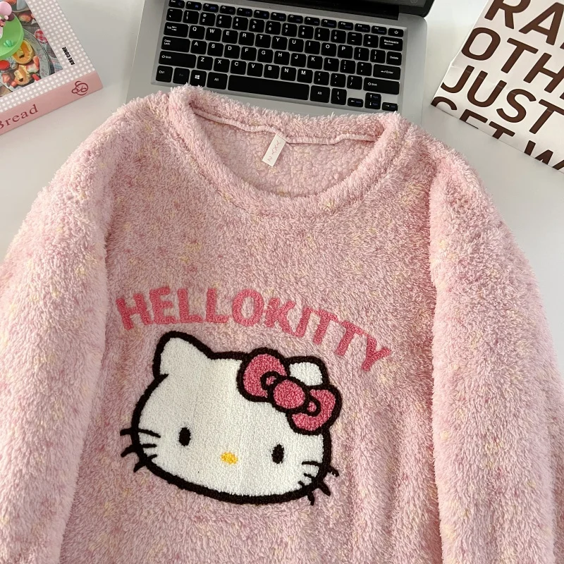 Thickened Warm Women‘s Sleepwear Cartoon HelloKitty Women's Pajamas Set Winter New Cute Fashion Two Sets Nightwear Loungewear Thickened Warm Women‘s Sleepwear Cartoon HelloKitty Women's Pajamas Set Winter New Cute Fashion Two Sets Nightwear Loungewear
