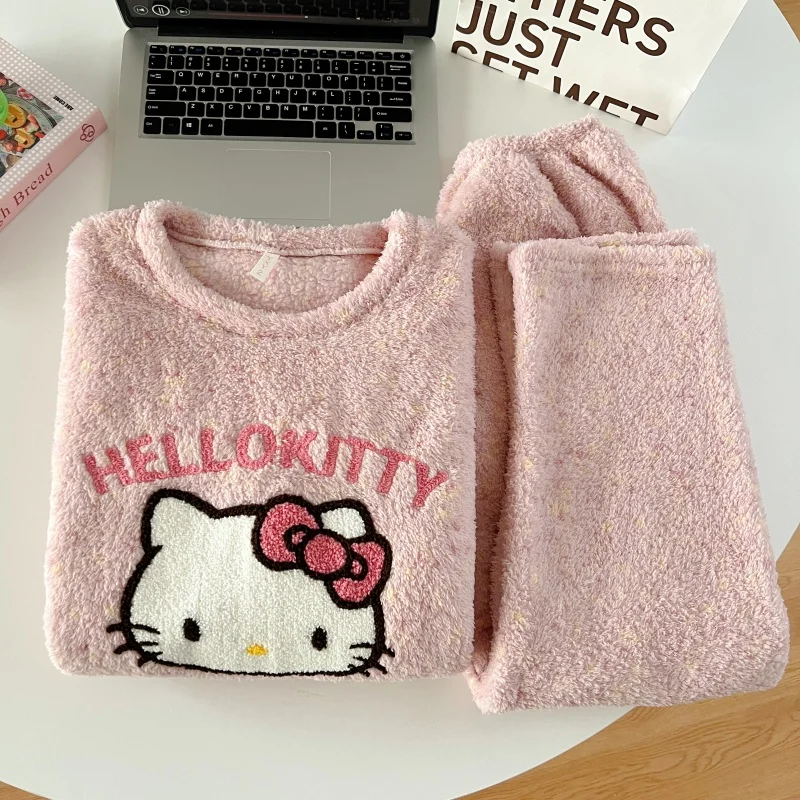 Thickened Warm Women‘s Sleepwear Cartoon HelloKitty Women's Pajamas Set Winter New Cute Fashion Two Sets Nightwear Loungewear Thickened Warm Women‘s Sleepwear Cartoon HelloKitty Women's Pajamas Set Winter New Cute Fashion Two Sets Nightwear Loungewear