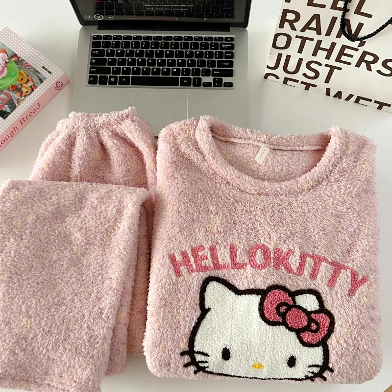 Thickened Warm Women‘s Sleepwear Cartoon HelloKitty Women's Pajamas Set Winter New Cute Fashion Two Sets Nightwear Loungewear Thickened Warm Women‘s Sleepwear Cartoon HelloKitty Women's Pajamas Set Winter New Cute Fashion Two Sets Nightwear Loungewear
