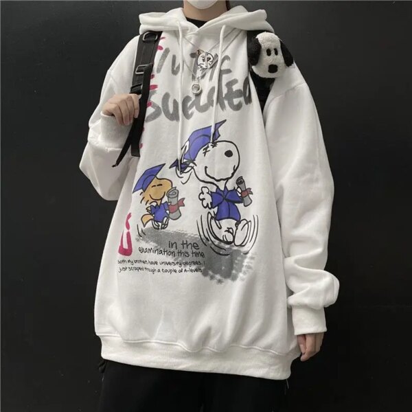Winter New Snoopy Print Hooded Sweatshirt for Men, Loose and Lazy Style, Long Sleeved Top, Trendy Ins Couple Style Jacket