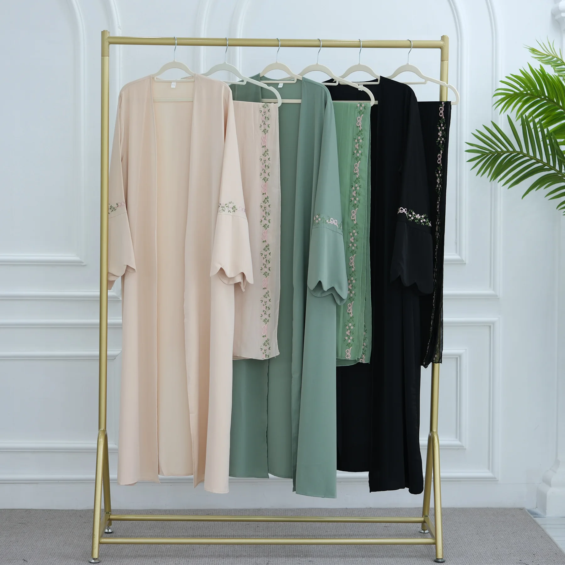 Front Open Abaya with Hijab 2 Piece Set Muslim Embroidery Abayas for Women Dubai Modest Islamic Clothing Kaftan Turkish Dresses