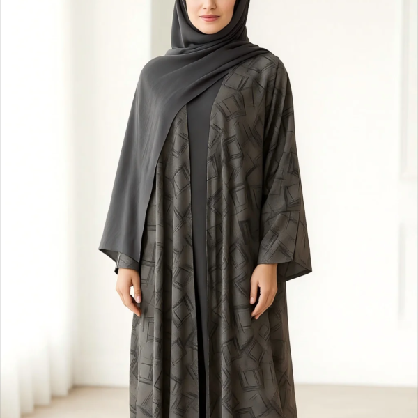 Nooré Luxury Marble Open Front Abaya Dubai Turkish Saudi Ramadan Eid Long Sleeve Modest Fashion Dress with Side Slit Cuffs