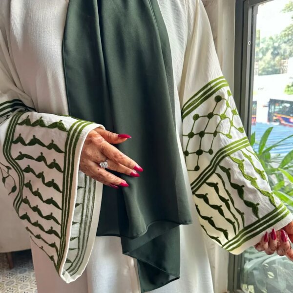 White Open Abaya Kimono Keffiyeh Embroidery Muslim Abayas for Women Dubai Luxury Islamic Clothing Kaftan Hijab Dress Ramadan Eid