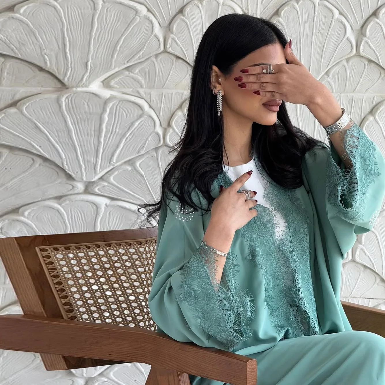 2025 New Open Abaya Dubai Lace Applique Kaftan Kimono Cardigan for Muslim Women Islamic Clothing Turkey Jalabiya