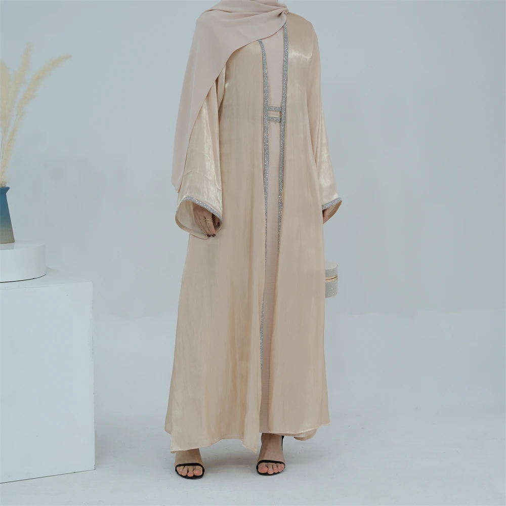 Eid Dubai Satin White Organza Shimmer Open Abaya 2024 Fashion Muslim for Women Kaftan Modest Luxury Kimono Coat Islam Clothing