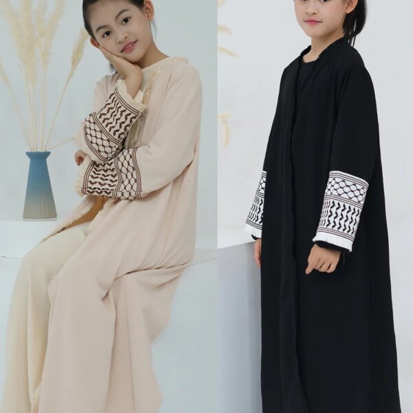 Open White Black Plain Abayas For Child Kids Modest Abaya Dubai Muslim Kaftan Under Dress Girl Robe Caftan Marocain Musulmane