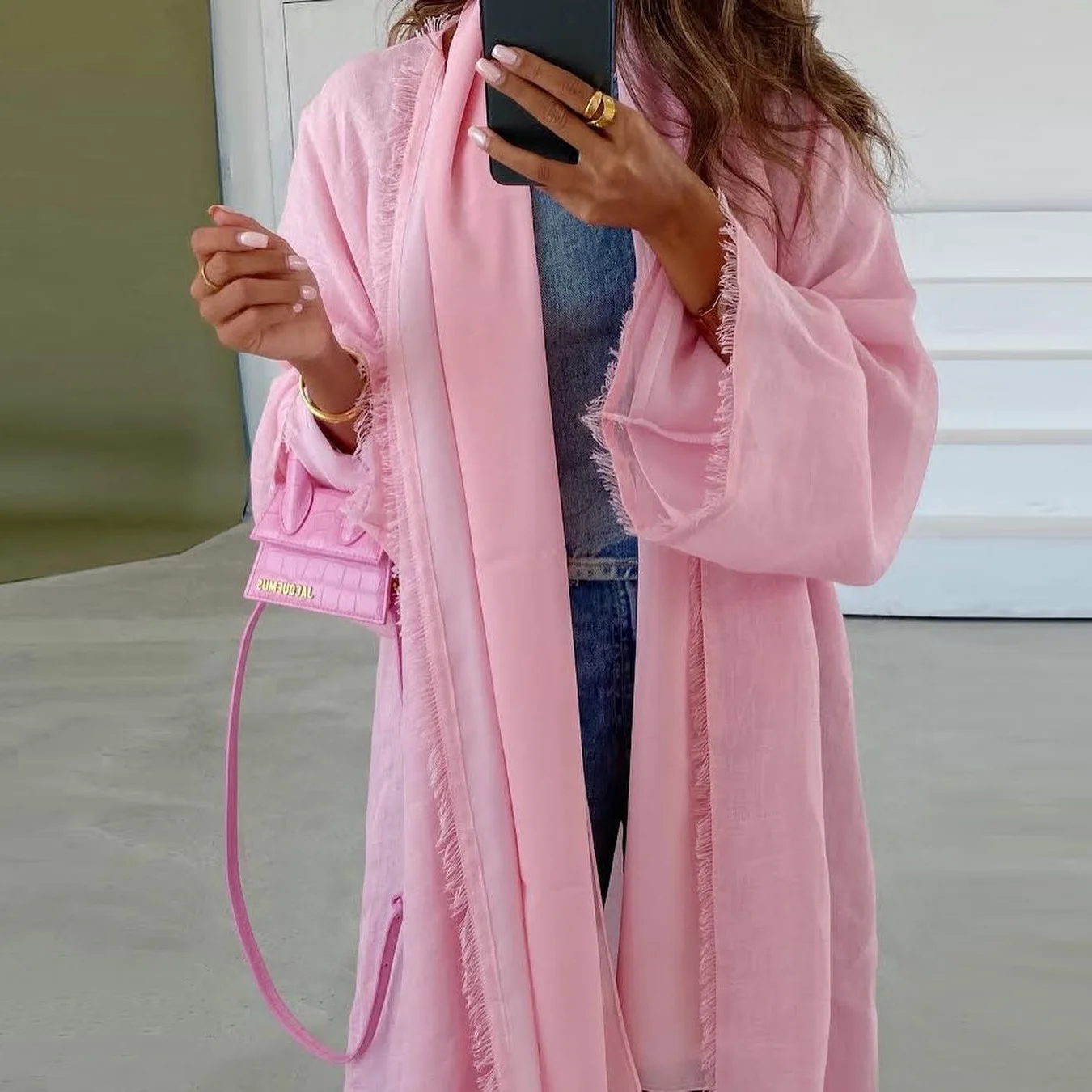 Cotton And Linen Open Pink Abaya Dubai Luxury Muslim Dresses Woman Large Size For Party Evening Cardigan Islamic Clothing Women