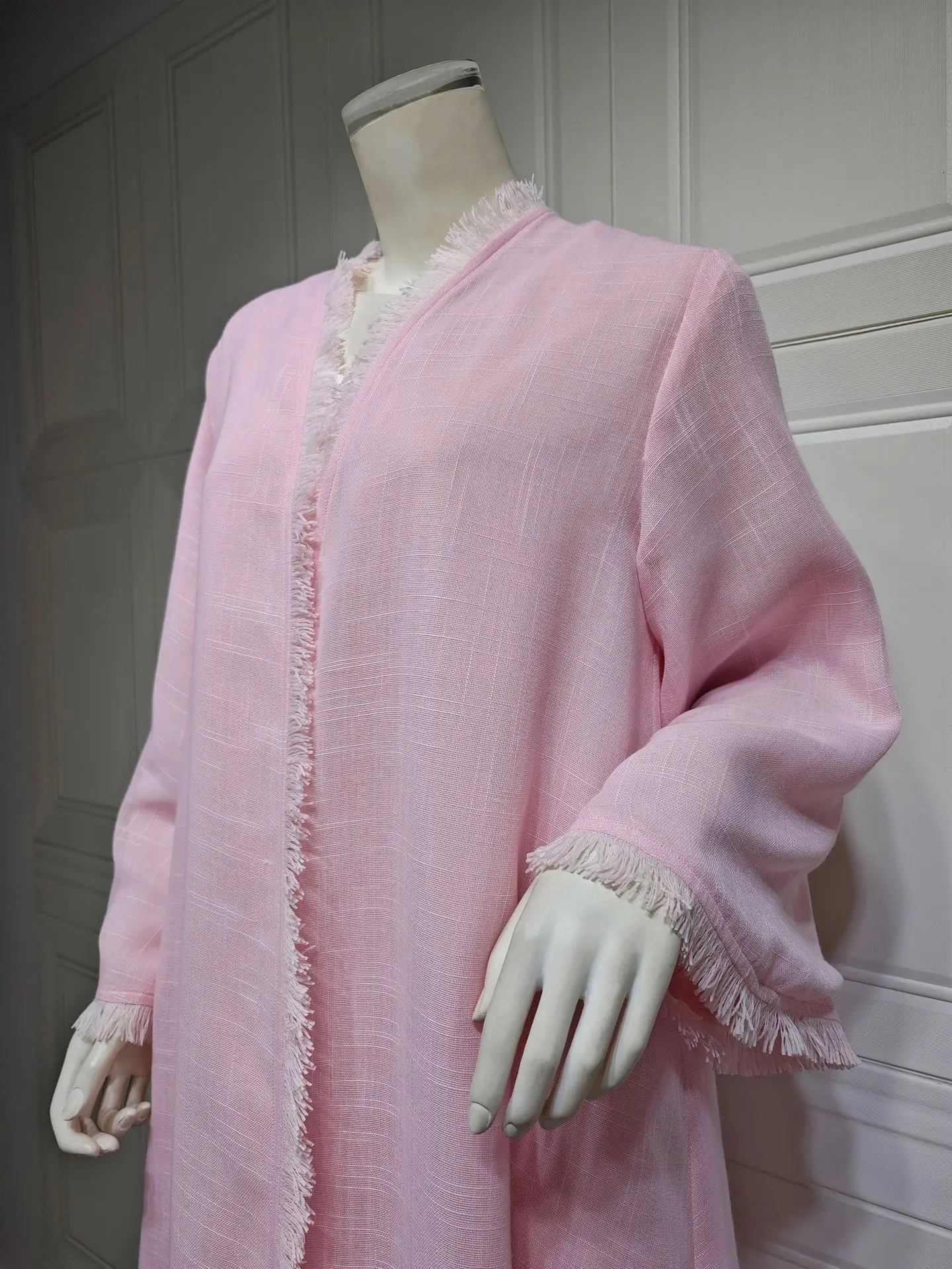 Cotton And Linen Open Pink Abaya Dubai Luxury Muslim Dresses Woman Large Size For Party Evening Cardigan Islamic Clothing Women
