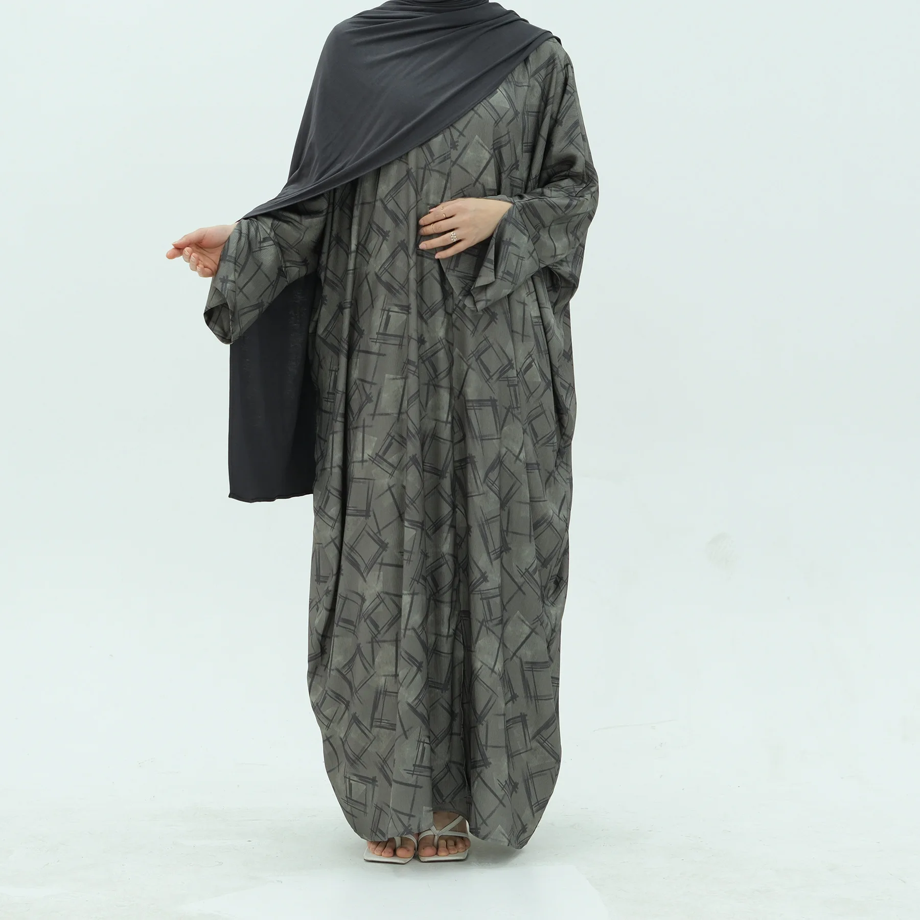 2025 New Printed Satin Islamic Clothing Women's Dresses Modest Abaya Dubai Womens Clothing Front Open Abaya