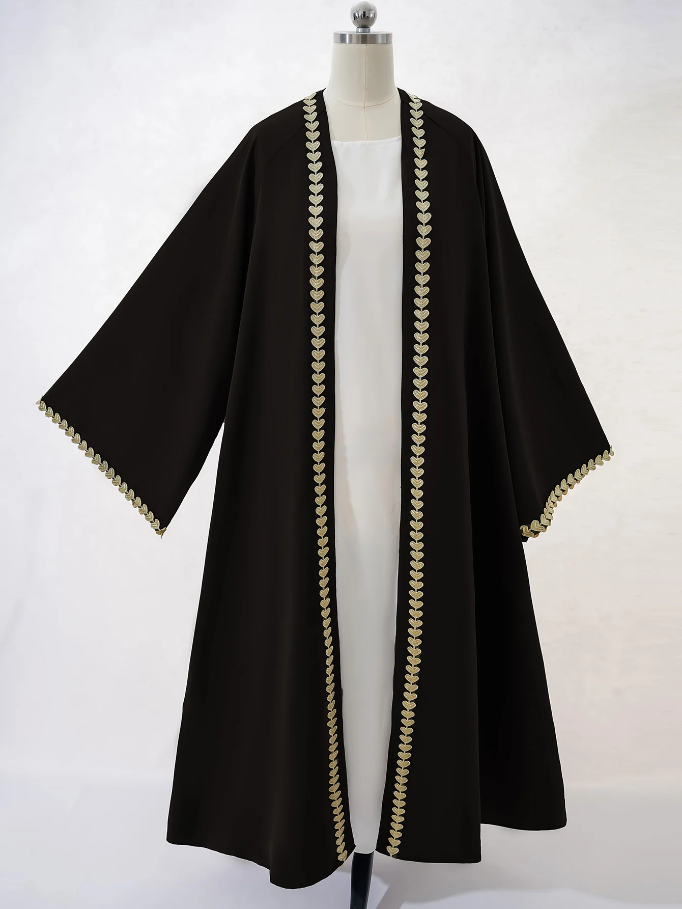 Muslim Womens Black Abaya with Gold Heart Loose Robe for Islamic Modest Fashion Daily Wear Prayers Weddings Religious Events